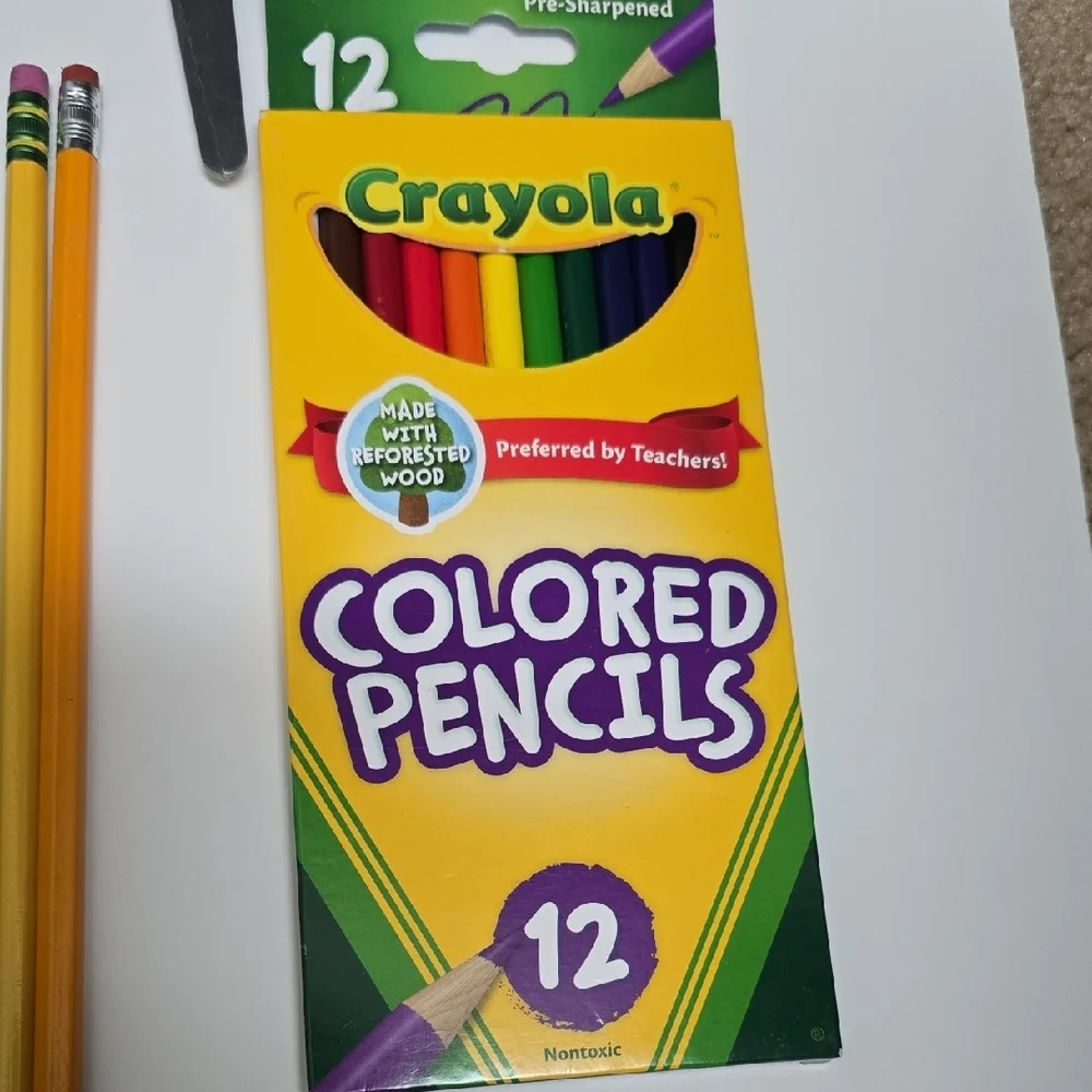 Crayola Colored Pencils with Teal Pouch and Purple Scissors